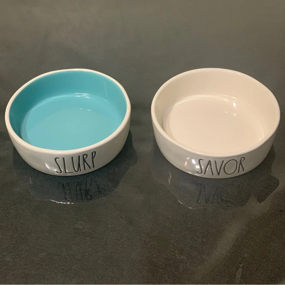 Rae Dunn cat or small dog bowls.